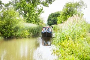 A narrowboat in the Fens